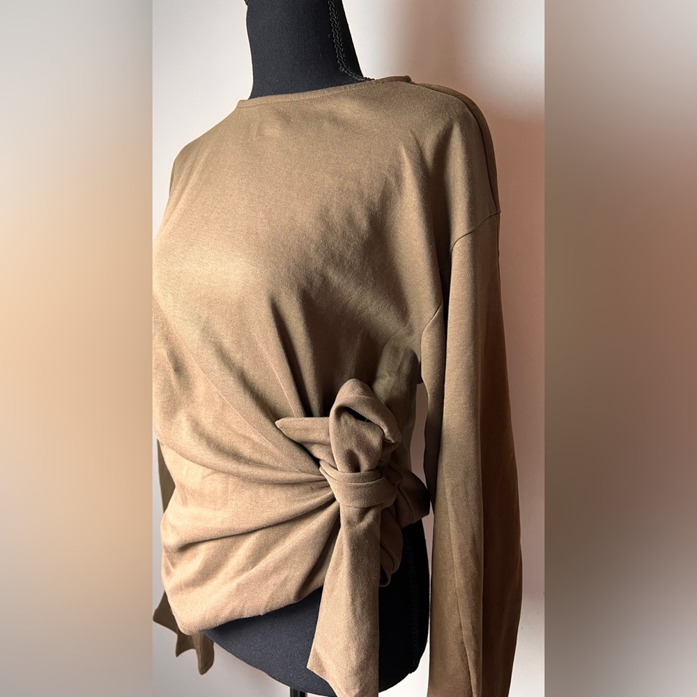 Commense Olive Green Blouse with Waist Tie and Buttoned Cuffs - Picture 4 of 10